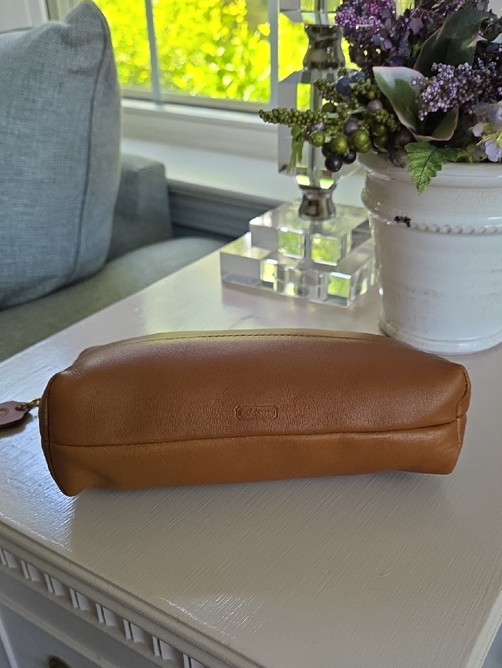 COACH British Tan Vintage Cosmetic Leather Zip Case 1990's - Picture 6 of 10